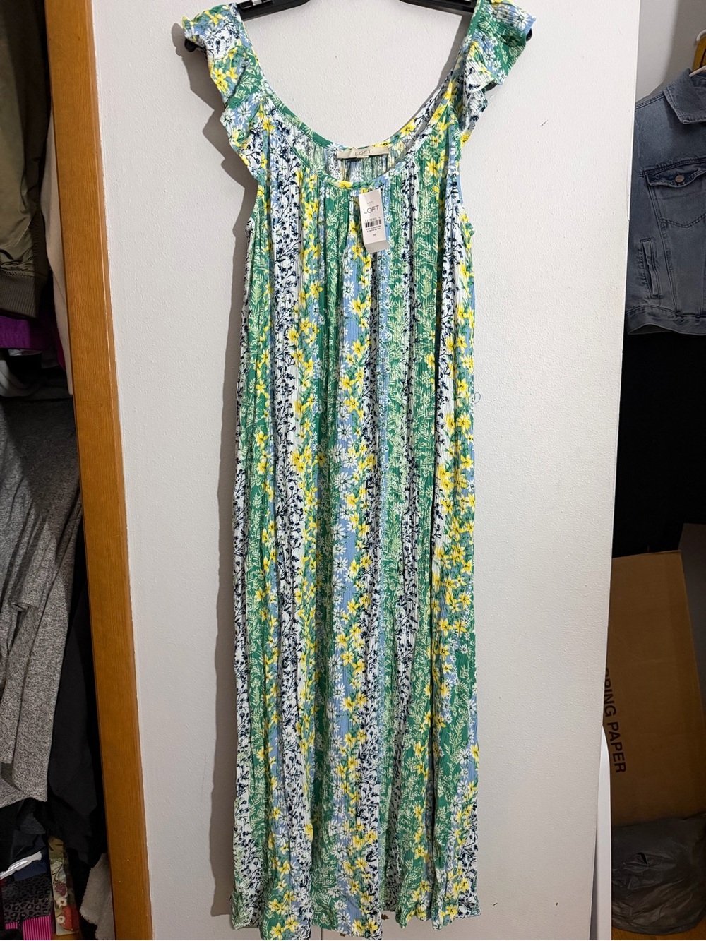 LOFT Green Blue Yellow Floral Midi Dress